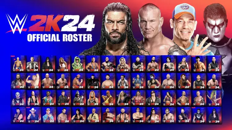 Combien de superstars différentes sont incluses dans le roster de base de WWE 2K24 ?